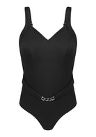 V-Neck Chain Trim One-Piece Swimwear - HSIA