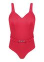 V-Neck Chain Trim One-Piece Swimwear - HSIA