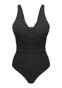 V-Neck Shirred One-Piece Swimwear - HSIA