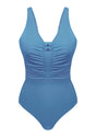 V-Neck Shirred One-Piece Swimwear - HSIA