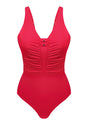 V-Neck Shirred One-Piece Swimwear - HSIA