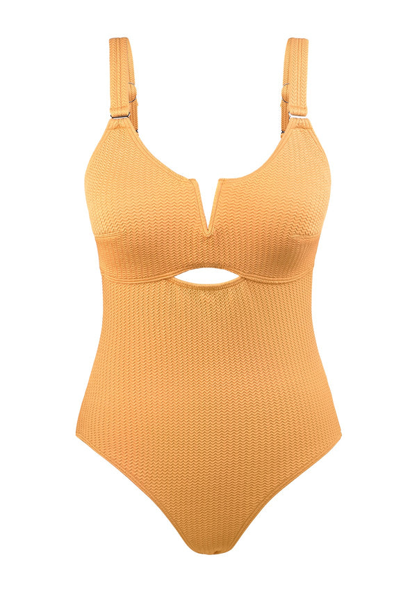 V-wire Plunge Textured One-piece Cutout Swimsuit
