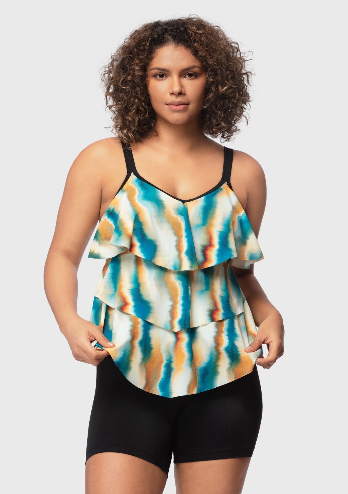 Water Color Printed Flounce Tankini Set - HSIA