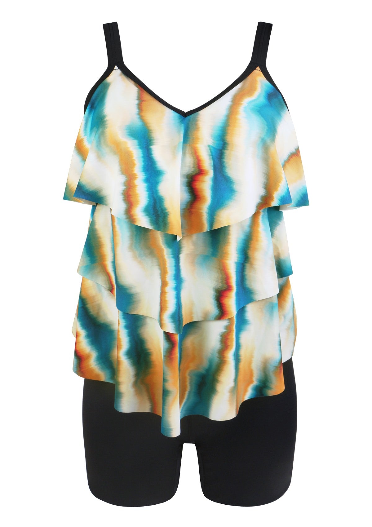 Water Color Printed Flounce Tankini Set - HSIA