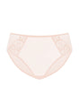 Studio flat lay of the HSIA Pearl Shimmer high waist panty in Rose Cloud, featuring a seamless full coverage design and breathable stretch mesh for all-day comfort.