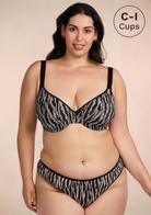 Zebra Wild Black Unlined Underwire Mesh Bra Set - HSIA