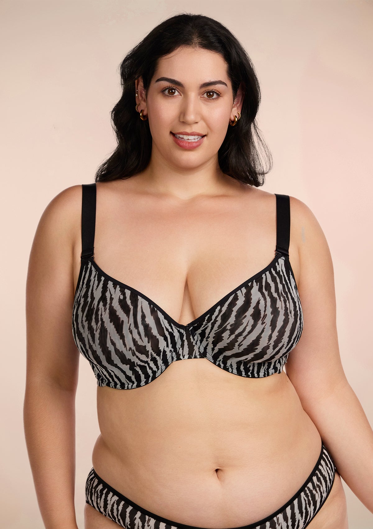 Zebra Wild Black Unlined Underwire Mesh Bra Set - HSIA