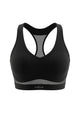 3D studio shot of the black Aura V-neck racerback sports bra FYT0224 showing full coverage design