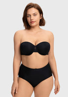 Front view of the black silicone-free strapless bra, offering a flawless, invisible lift and making it the best strapless bra for large breasts.
