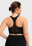 Back view highlighting the breathable mesh racerback design of the black workout top FYT0224