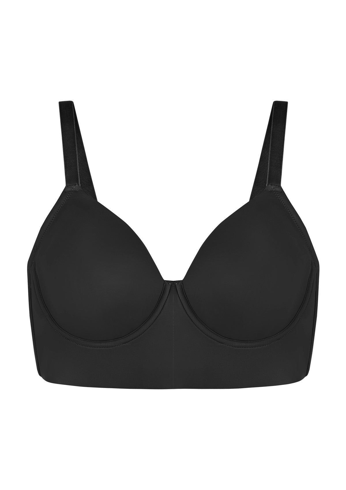 3D studio shot of the HSIA black seamless minimizer T-shirt bra FBD0574
