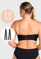 Close-up showing both matching black straps and bonus clear invisible straps included