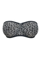 3D product shot of the HSIA black and white leopard unlined mesh strapless bra FBD0564