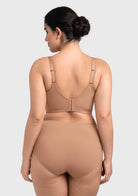 Back profile highlighting the deep U-back design of the caramel back smoothing bra for a sleek silhouette