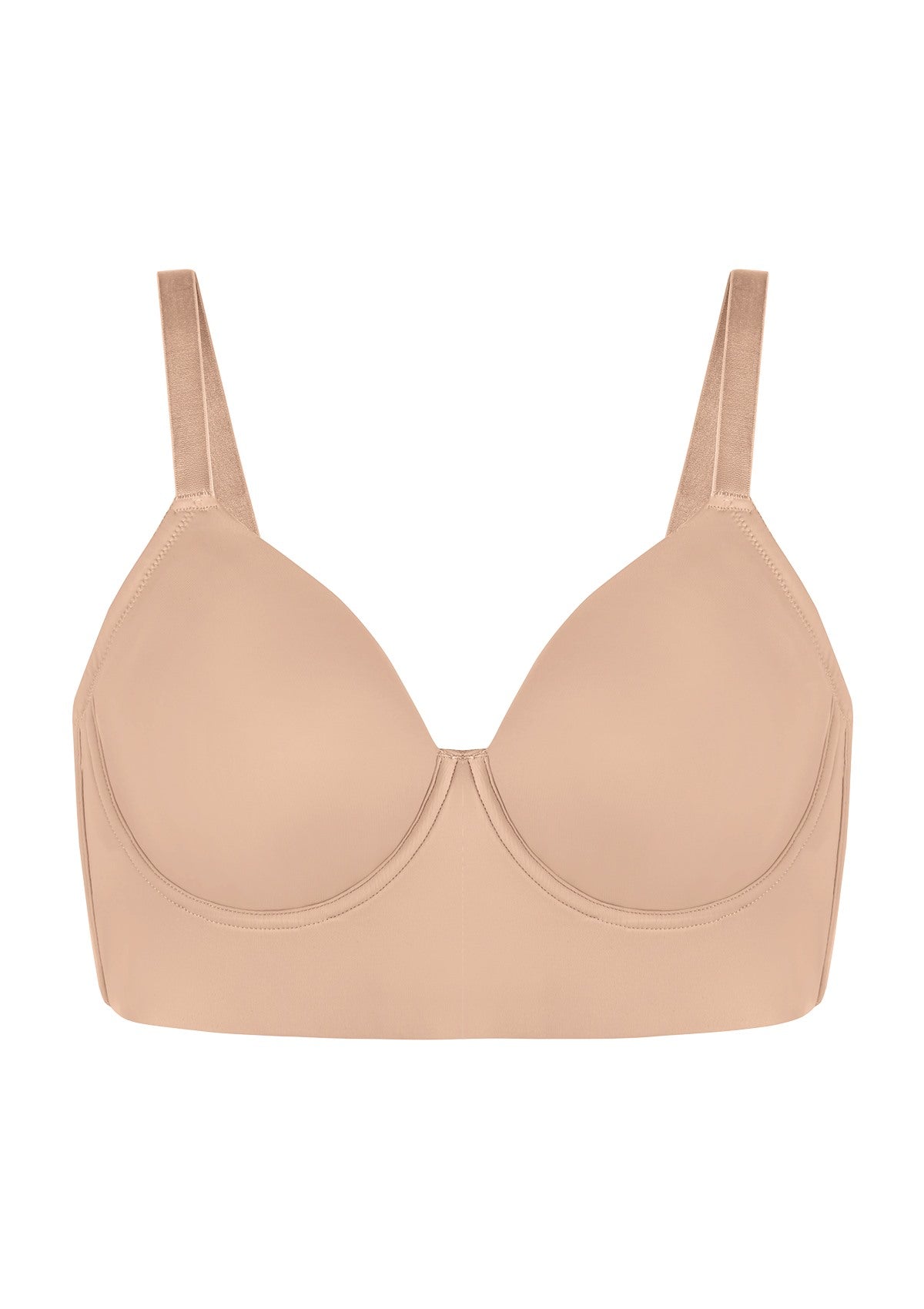 3D flat lay shot of the HSIA caramel seamless minimizer T-shirt bra FBD0574