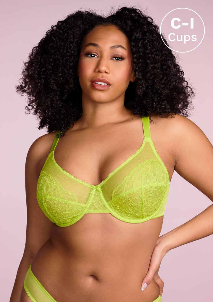 HSIA Enchante Unlined Lace Underwire Bra Lime Green / 34 / C