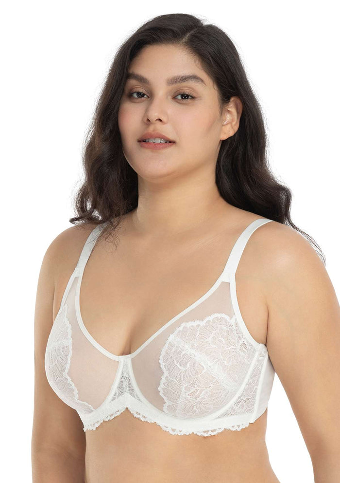 Blossom White Unlined Underwire Lace Bra - HSIA