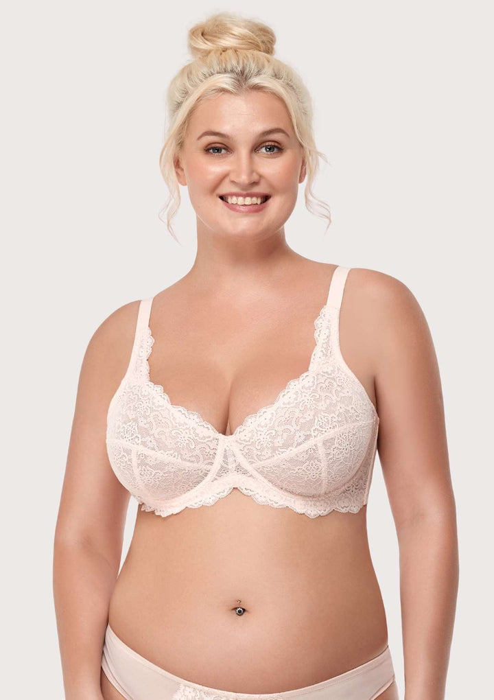 HSIA Forget Me Not All-Over Floral Lace Bra Dusty Peach / 34 / C