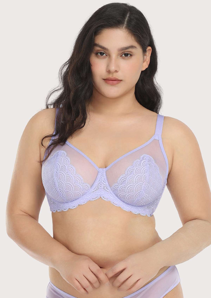 HSIA Mermaid Scales Lace Purple Unlined Bra Light Purple / 34 / C