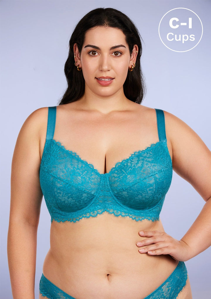 HSIA HSIA Horizon Blue Sunflower Underwire Lace Bra Horizon Blue / 32 / C