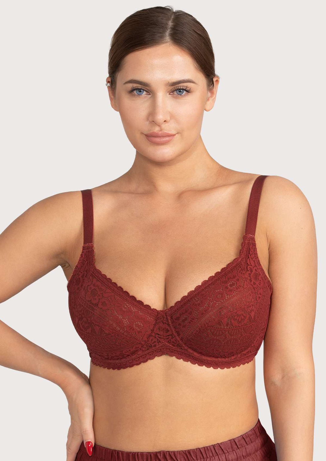 HSIA-BOGO HSIA Leaf Flower Lace Unlined Bra Red / 34 / C