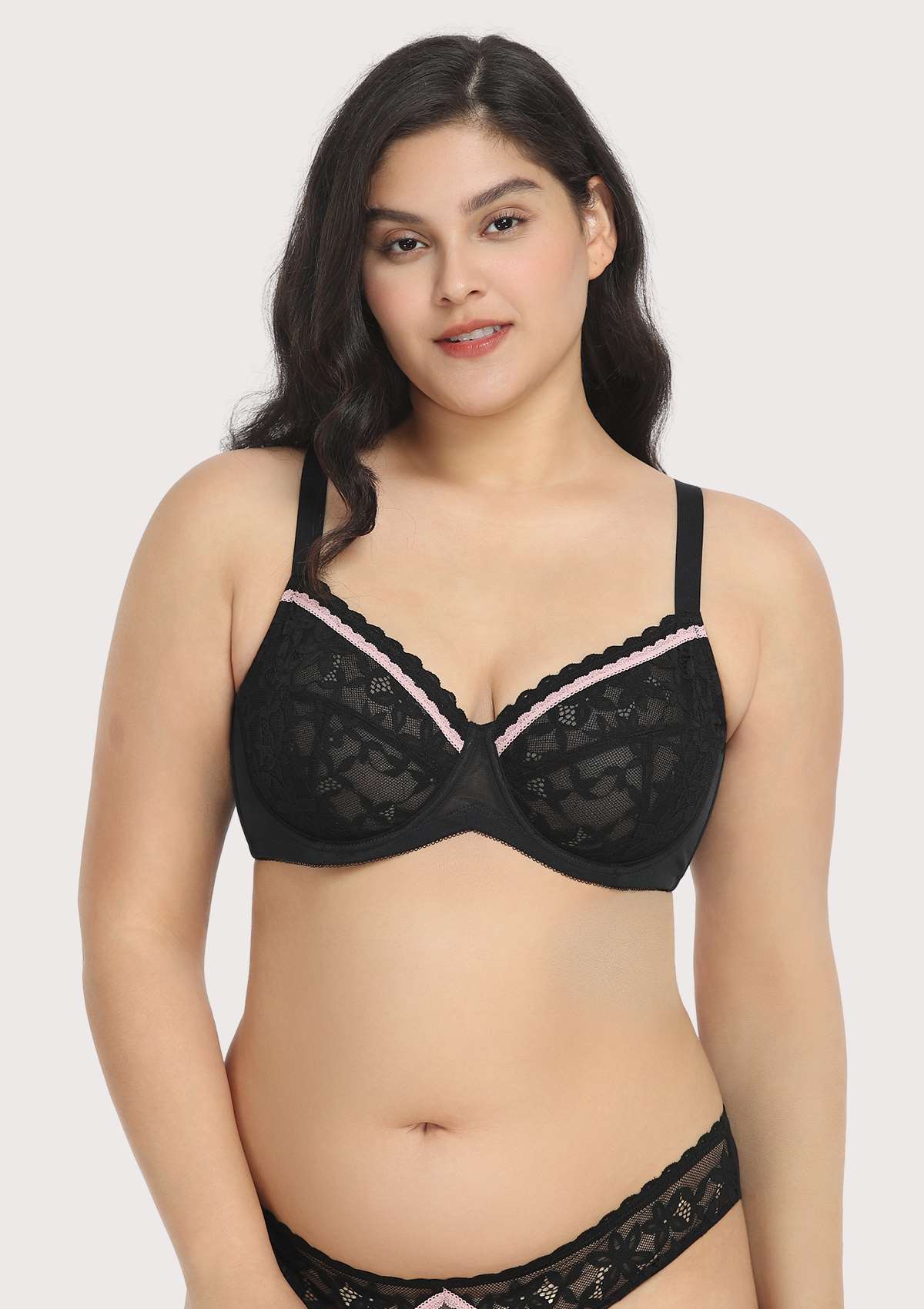 Jessamine Contrast Color Lace Underwire Bra - HSIA