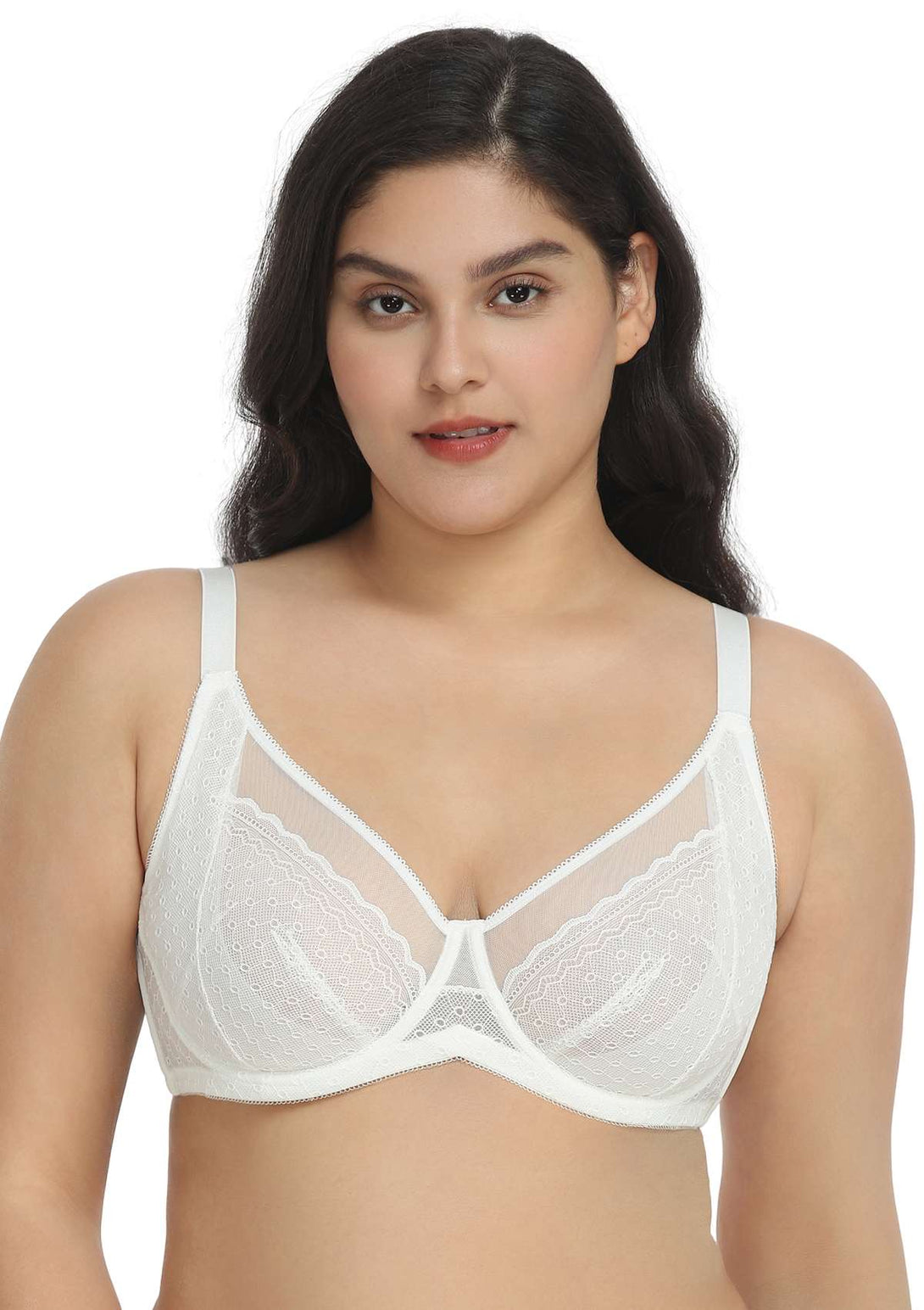 HSIA-EASTERBOGO Silhouette Polka Dot Lace Unlined Bra White / 34 / C