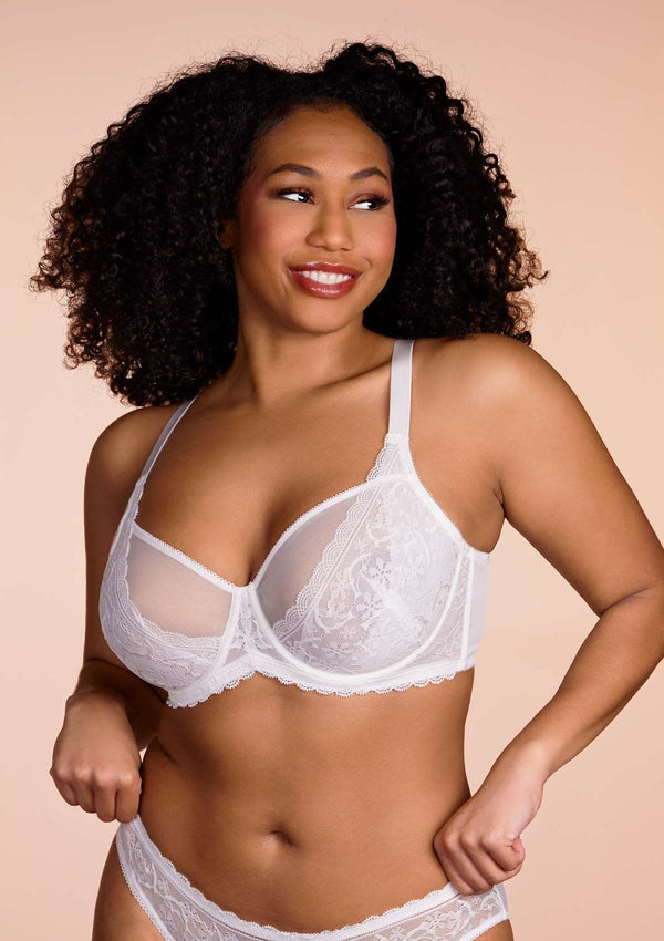 Anemone Unlined White Dolphin Lace Underwire Bra Set