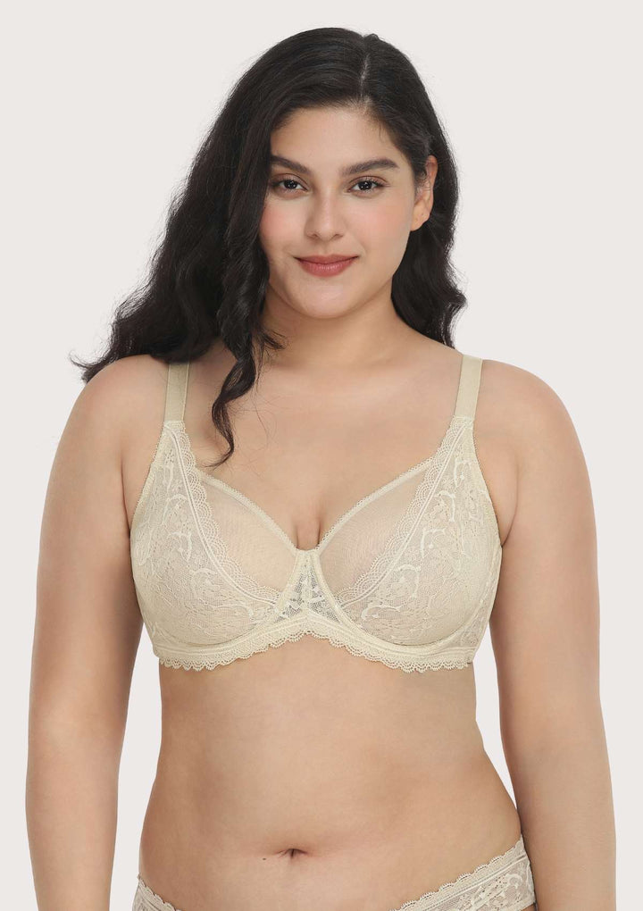 HSIA Anemone Lace Dolphin Unlined Bra Champagne / 34 / C