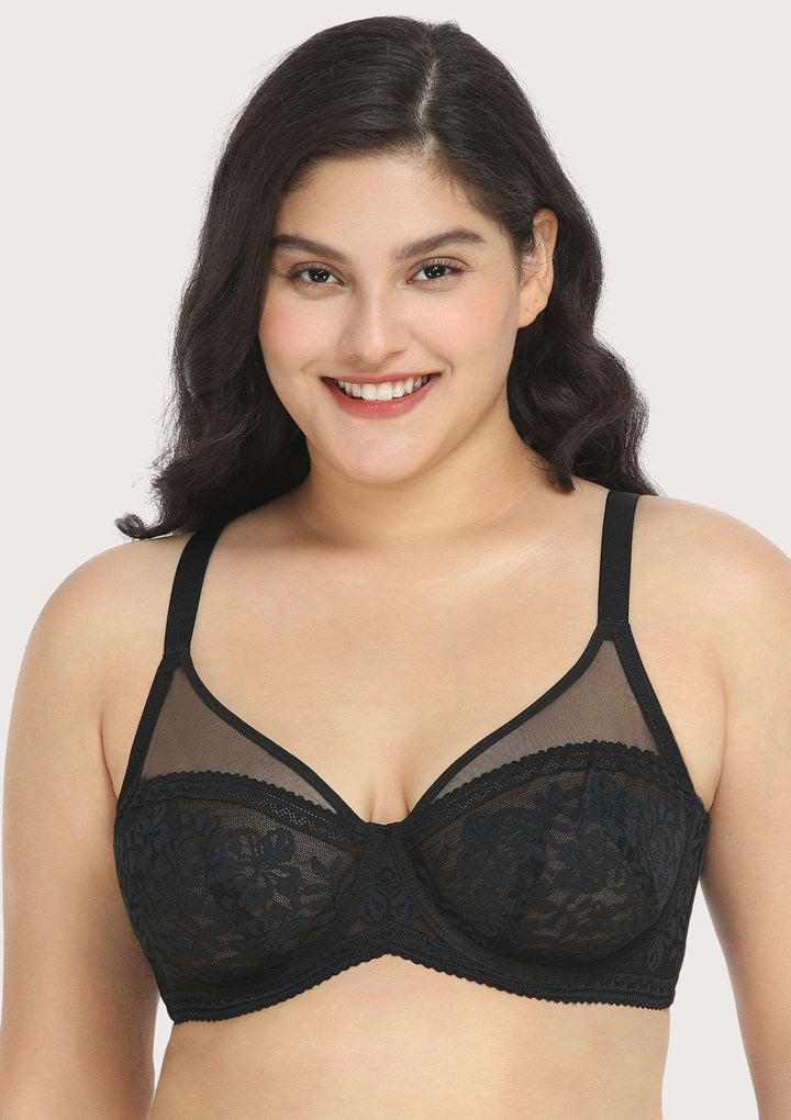 HSIA Gladioli Lace and Mesh Unlined Underwire Bra and Panty Set