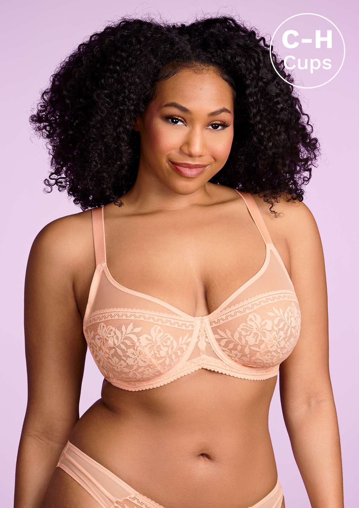 Gladioli Peach Lace Unlined Underwire Bra Set - HSIA