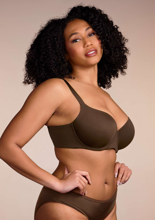 HSIA Gemma Smooth Lightly Padded T-shirt Bra Cocoa Brown / 34 / D