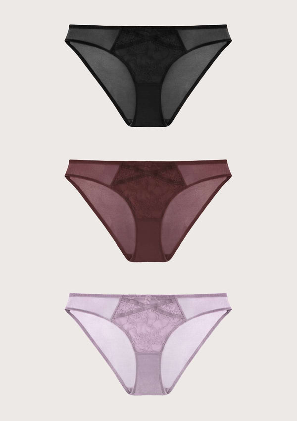 HSIA HSIA Lace Front Bikini Panties 3 Pack S / Black+Dark Red+Purple