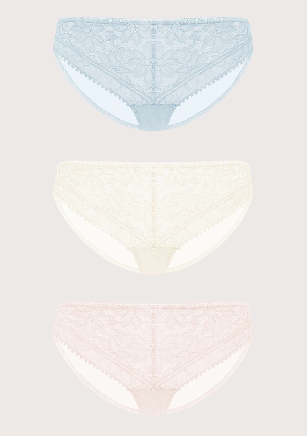 HSIA Silene Sheer Lace Panties 3 Pack S / Light Blue+Champagne+Light Pink