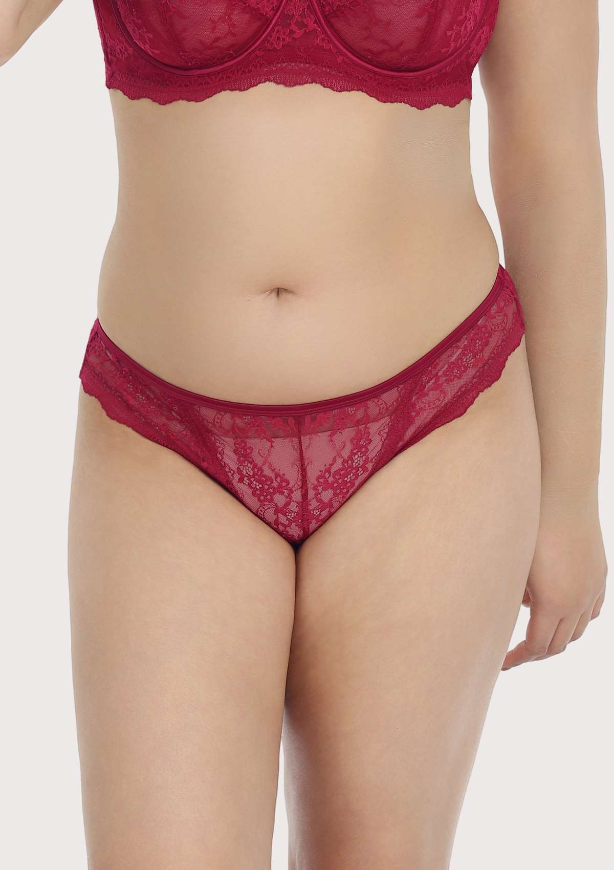HSIA Floral Bridal Lace Back Burgundy Bikini Underwear - HSIA