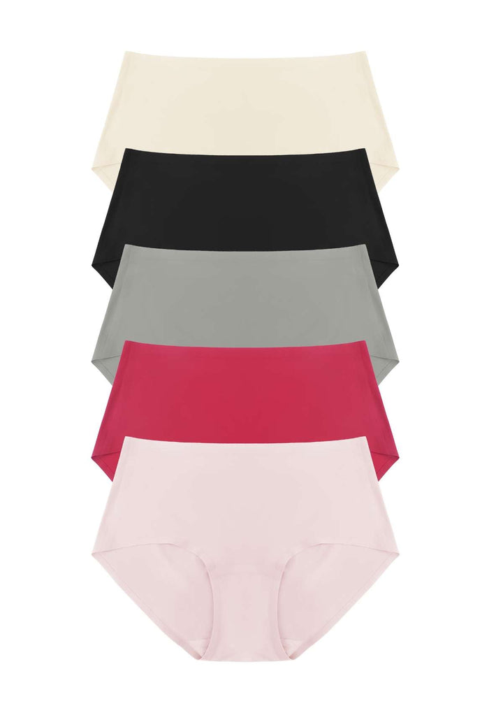 HSIA CoolFit Soft Stretch Full Brief Underwear Bundle 5 Packs/$20 / ①(S-L) / Black+Peach Beige+Red+Dusty Rose+Gray