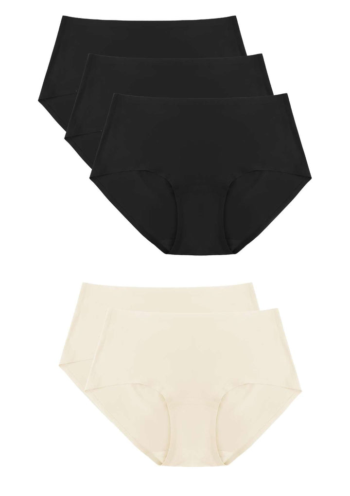 HSIA CoolFit Soft Stretch Full Brief Underwear Bundle 5 Packs/$20 / ①(S-L) / 3*Black+2*Peach Beige
