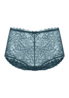 Detailed 3D shot of the HSIA balsam blue women's lace boyshort panty, designed for a comfortable everyday commute and extra security.