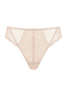 3D display of the beige high waist lace panties for women, offering a seamless invisible look that is perfect for under tight dresses.