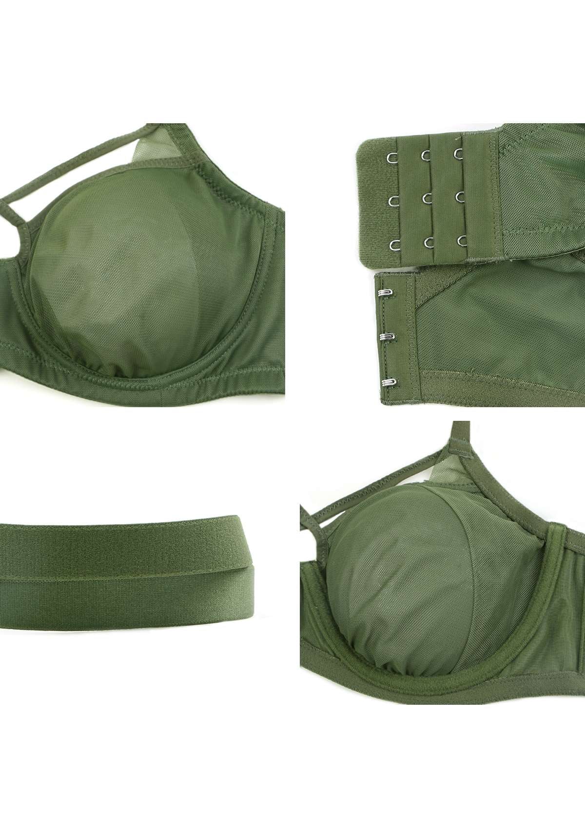 Billie Cross Front Strap Dark Green Smooth Sheer Mesh Underwire Bra - HSIA