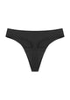 3D studio render of the black anti-camel toe thong, showing the ultra-soft stretch fabric and breathable cotton gusset.