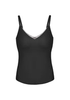 3D flat lay of the HSIA black seamless sculpting bra top, detailing the semi-fixed molding and removable crescent padding.