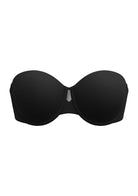  High-resolution 3D shot of the HSIA black silicone-free strapless bra, detailing the cooling perforated cups and skin-friendly grip fabric.