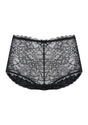 3D studio render of the HSIA black high waist lace boyshort panty, emphasizing the all-over feminine lace and breathable 100% cotton gusset.