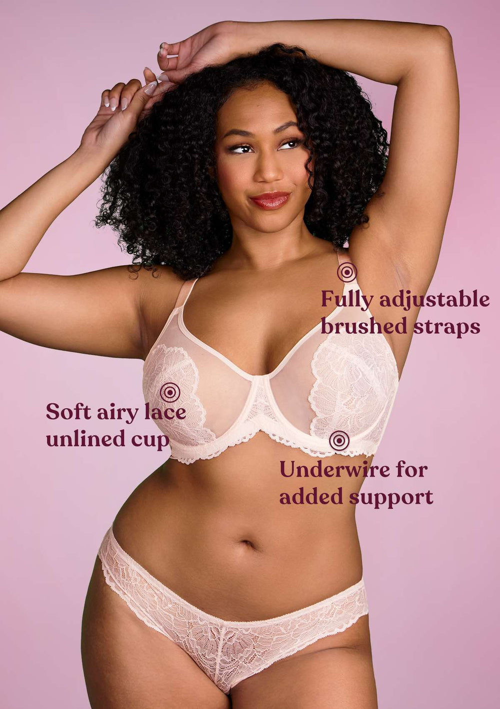 Brushed-back lace for the softest touch. Sensual lingerie with a