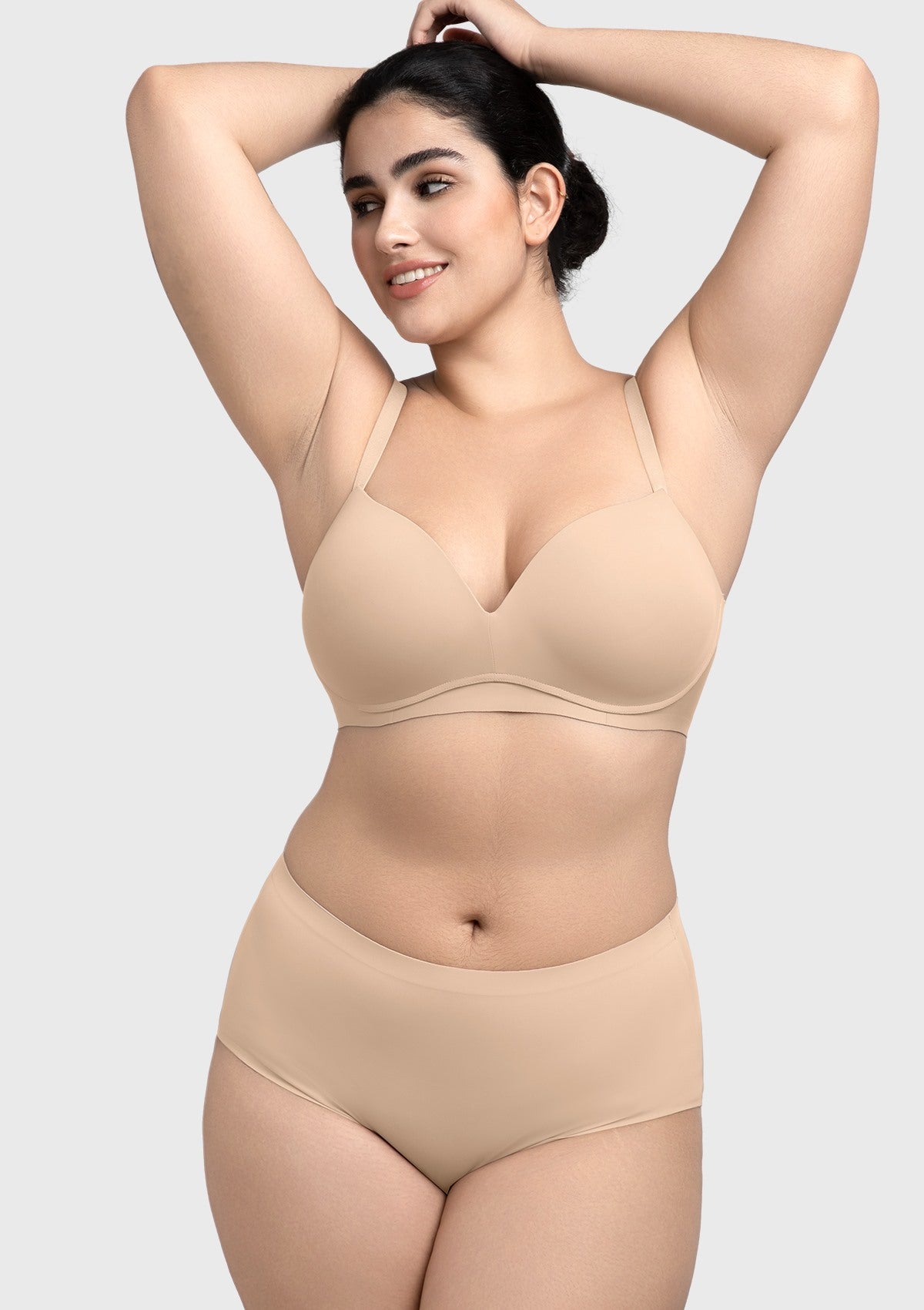 Comfortable Wireless Push Up Plunge Bra with Padded V Lift - HSIA