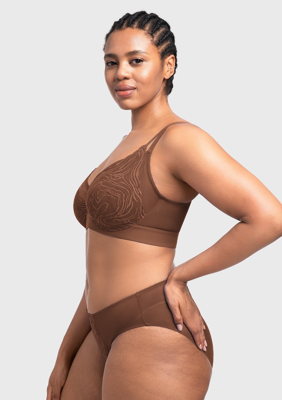 Serenata Flora Linear Lace Sheer Mesh Full Coverage Unlined Underwire Bra - HSIA