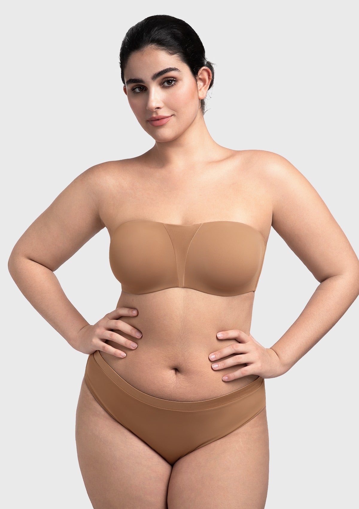 Fiery Unlined Seamless Comfort Underwire Plus Size Bandeau Strapless Coffee Bra - HSIA