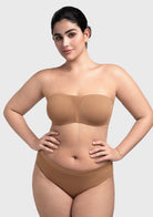 Fiery Unlined Seamless Comfort Underwire Plus Size Bandeau Strapless Coffee Bra - HSIA