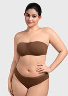 Fiery Unlined Seamless Comfort Underwire Plus Size Bandeau Strapless Coffee Bra - HSIA